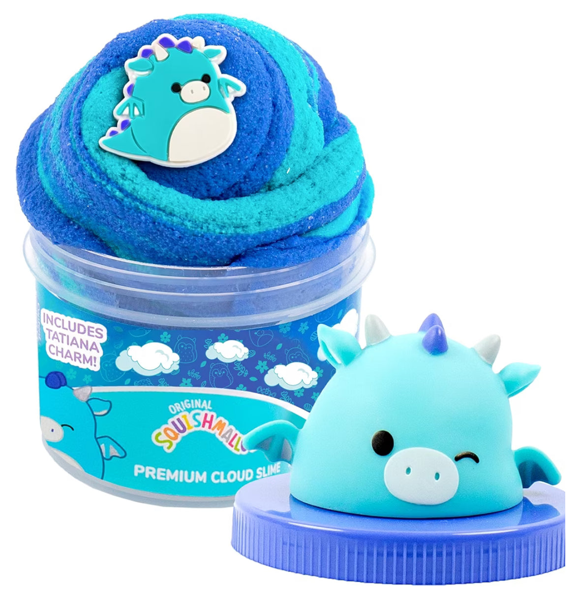 Vibrant Blue Cloud Slime - 8oz with fun ocean-themed charms in an 8oz container