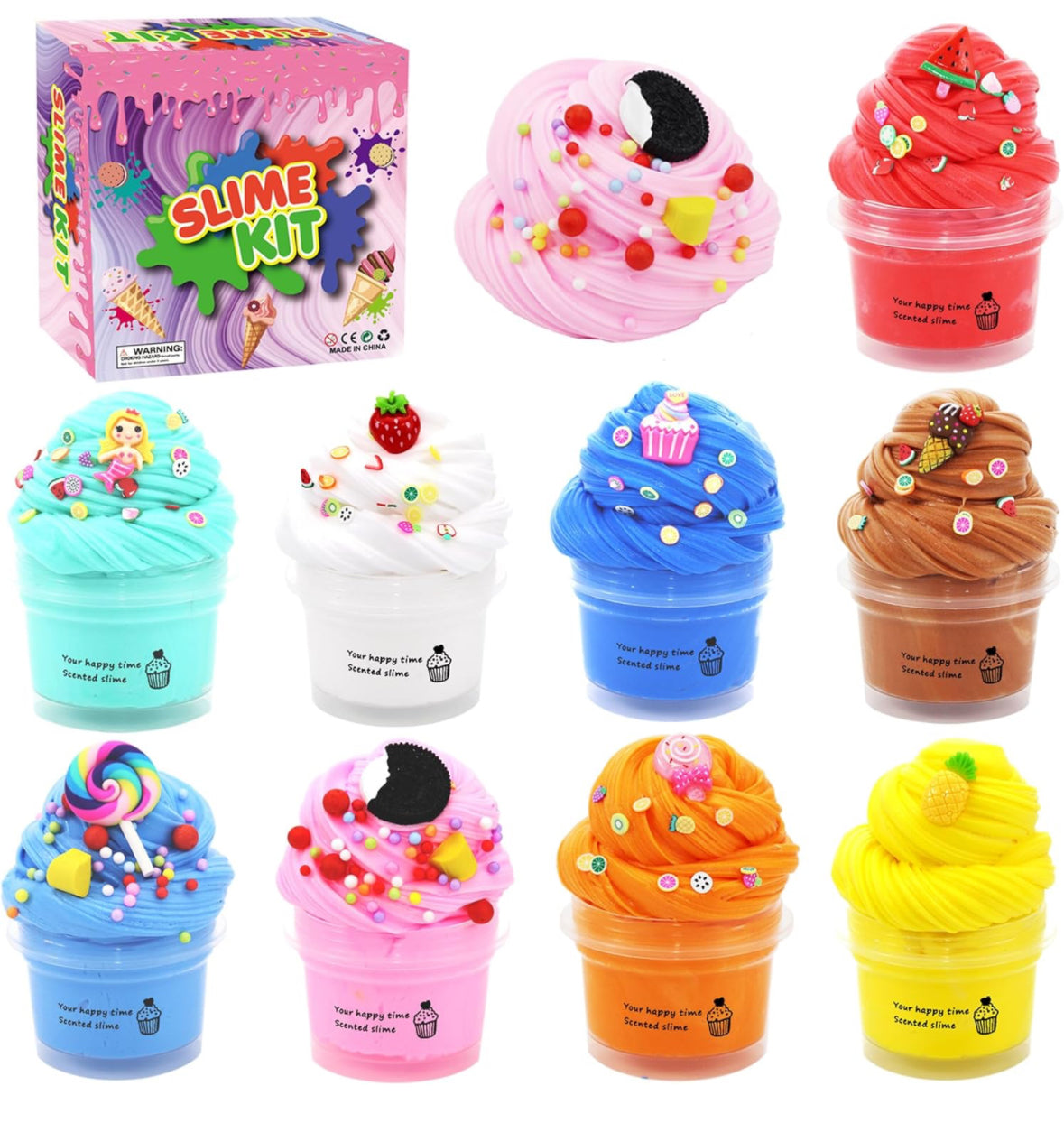 9 Pack Butter Slime Kit – Colorful soft slimes with fun charms for parties