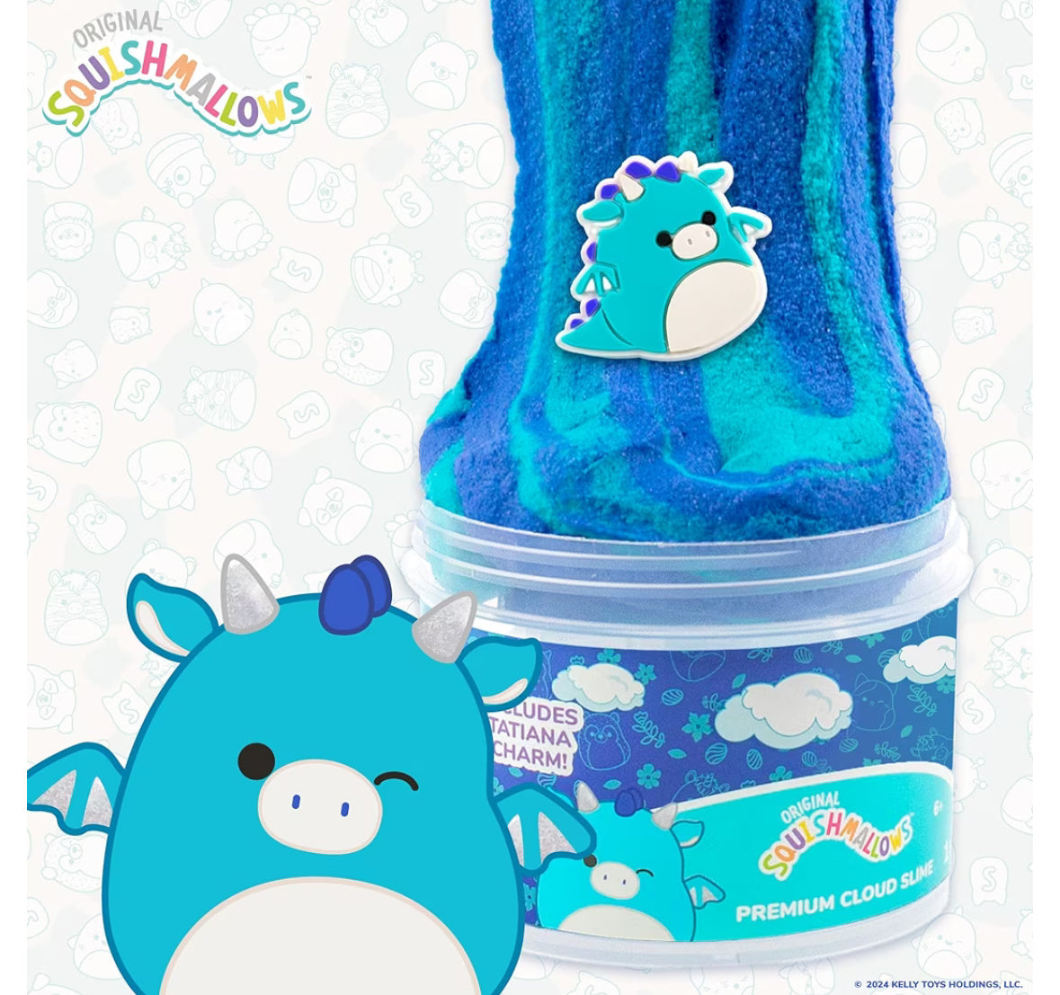 Squishmallow 8oz Blue Cloud Slime with fun accessories and charms for kid