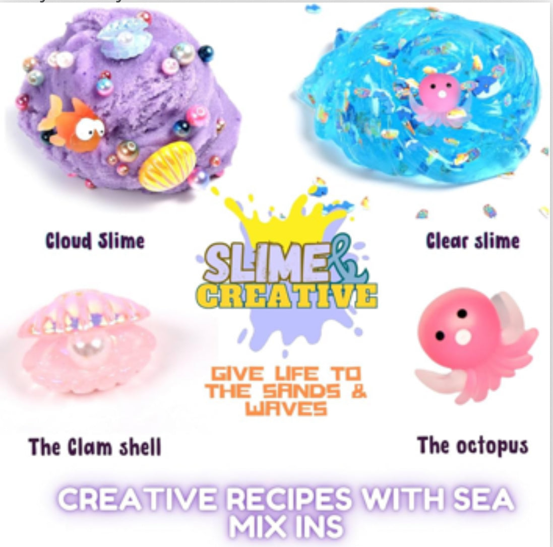 Coco's Ocean Slime with crystal-clear and cloud slime in purple and blue containers