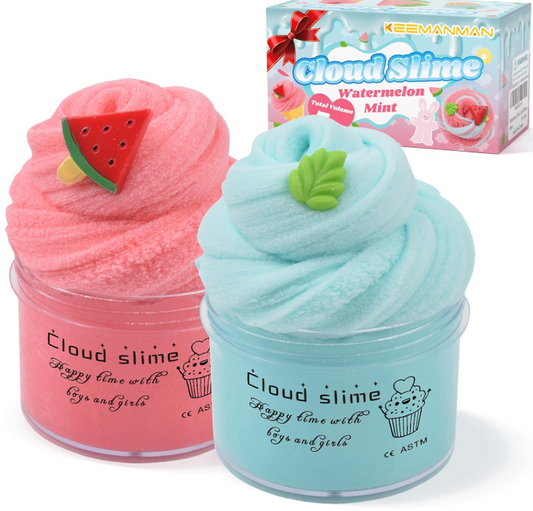 Cloud Slime 2 Pack – Watermelon & Mint Scented Fluffy Slime